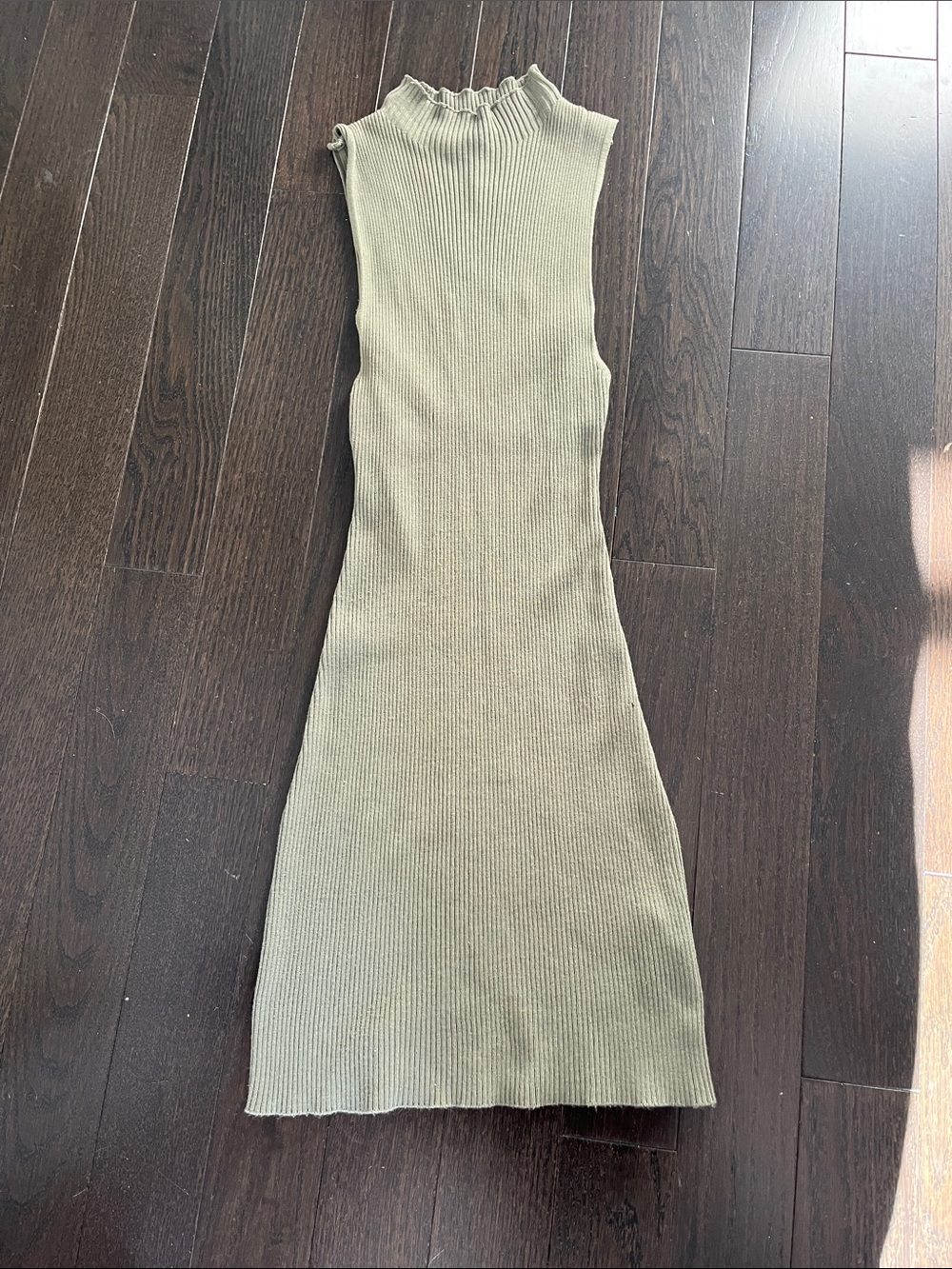 Pull&Bear Sleeveless Ribbed Midi Dress in Olive Green